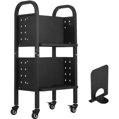 Mophorn Chariot à Livres, Capacité de Charge 70 kg, Chariot de Bibliothèque, 45 x 33 x 88 cm, Étagère de Rangement Double Face en L avec Roulettes Freinées, pour Salon, Bureau, École, Noir (1/5)