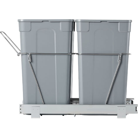 Mophorn Poubelle coulissante pour armoires de cuisine, double bac à déchets et de recyclage sous évier, conteneur à déchets coulissant avec rails métalliques robustes et poignée