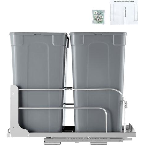 Mophorn Poubelle double coulissante, 35 QT x2, poubelle sous armoire et recyclage avec glissières à fermeture douce et kit de montage sur porte (gris)