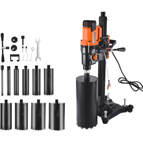 Mophorn Carotteuse à Diamant avec Diamètre de Perçage de 20 à 254 mm, Perceuse à Béton sur Pied 2500 W, 2 Vitesses 535/920 tr/min, Compatible Perçage Sèche et Humide, Inclut 10 Forets