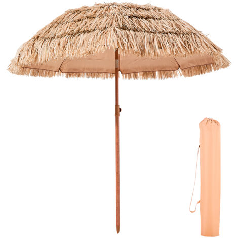 Mophorn Parasol Hawaïen 2 m, inclinable avec toit en chaume PP, 8 baleines métalliques, protection solaire polyvalente pour plage, terrasse, piscine, jardin et arrière-cour