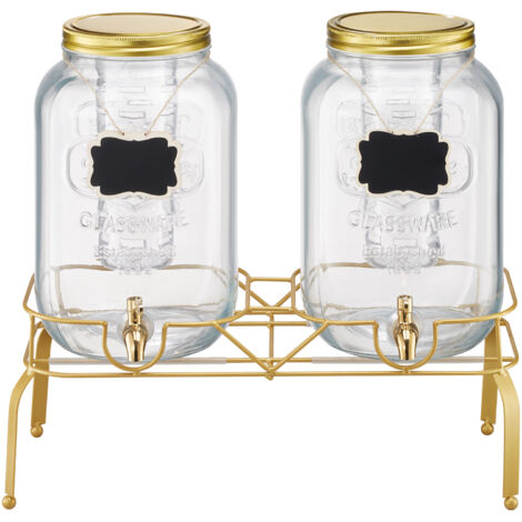 Mophorn Distributeur de boissons 8 L 2 pièces, carafe en verre avec support métallique, robinet et infuseur, idéal pour eau, jus, thé glacé, limonade, adapté aux restaurants, cafés, hôtels et