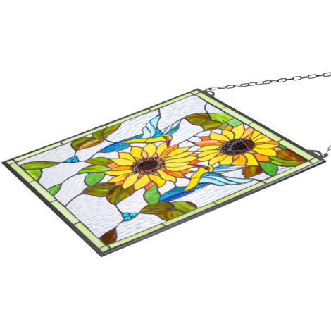 Mophorn Panneau de vitrail, 50 x 50 cm, style Tiffany, avec chaîne, grand rectangle vertical, décoration classique faite à la main pour la cuisine et la maison (1/5)