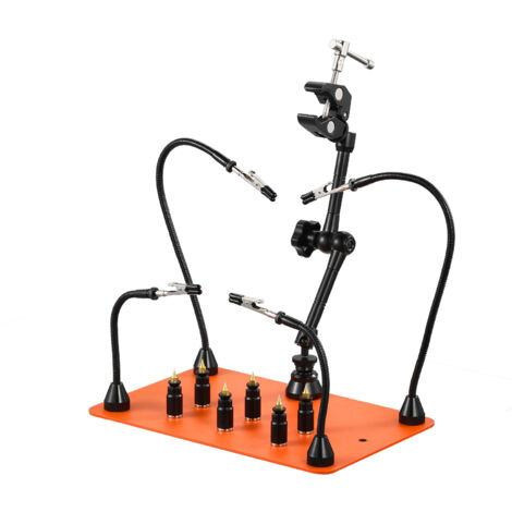 Mophorn Troisième Main de Soudure avec 4 Bras, Station de Travail Magnétique, équipée de 6 Supports pour Circuits Imprimés et Support Rotatif 360° pour Pistolet à Air Chaud, idéale pour Réparations