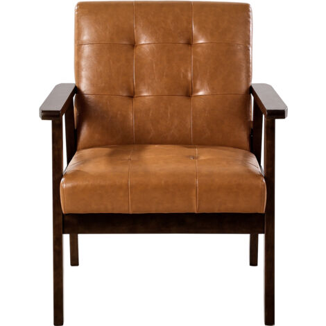 Mophorn Fauteuil d'appoint avec structure en bois massif et pieds antidérapants, chaise de salon au design moderne rétro, équipée de cuir synthétique et d'un coussin confortable (1/5)