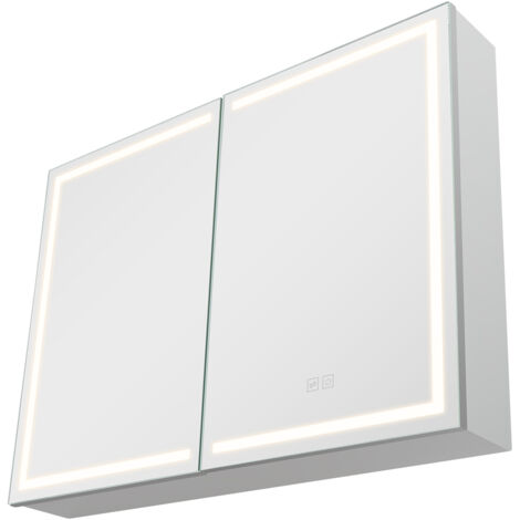 Armoire Murale Salle De Bain FORABAMB Avec Éclairage LED, Miroir Et Prises - Blanc 80x16x60cm, Étagères Réglables