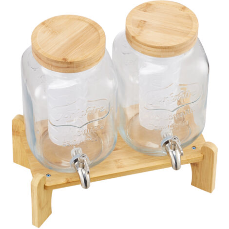 Mophorn Distributeur de boissons en verre 3,8 L, lot de 2, avec support, robinet et infuseur, idéal pour servir eau, jus, limonade ou thé glacé dans les restaurants, cafés, hôtels et événements