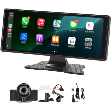 Mophorn Autoradio sans fil avec écran tactile HD 25,4 cm, compatible Apple CarPlay et Android Auto, équipé de caméras avant et arrière, commande vocale, Mirror Link, Bluetooth et navigation GPS (1/5)
