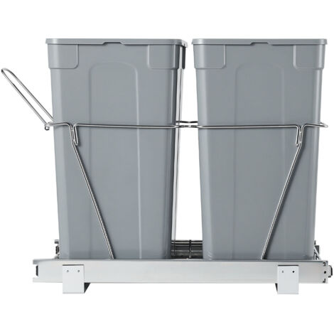Mophorn Poubelle coulissante pour armoires de cuisine, double bac à déchets et de recyclage sous évier, poubelle coulissante avec système d'extension en métal robuste et poignée