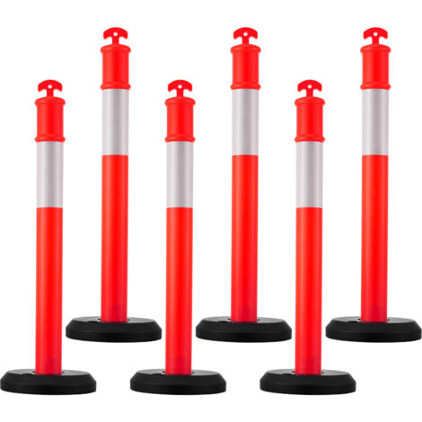 Mophorn Poteaux de Signalisation 6 Pièces 114 cm, Balises de Délimitation avec Base Remplissable et Bandes Réfléchissantes, Délinéateurs de Circulation pour Gestion des Foules et Parking, Rouge (1/5)