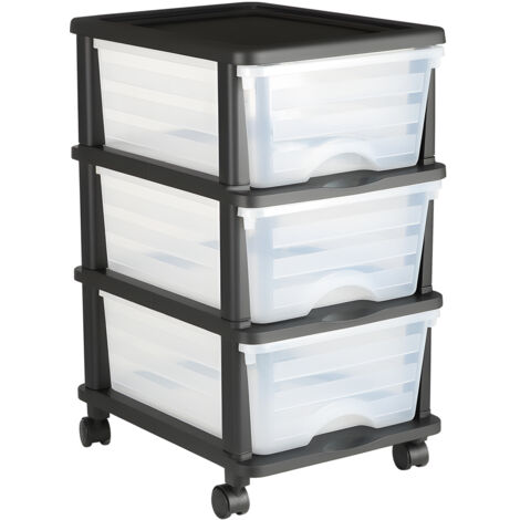 Mophorn Chariot de rangement à 3 tiroirs en plastique, tour mobile sur roulettes, organiseur à 3 niveaux avec bacs transparents pour fournitures de bureau, espaces créatifs et salles de classe