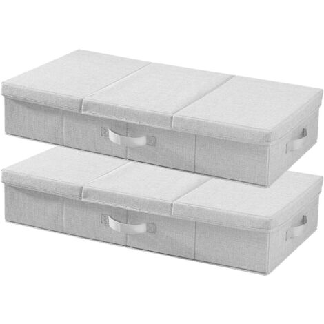 Mophorn Lot de 2 sacs de rangement sous lit 48 L, organisateurs de chaussures 80,5x40,5x15,5 cm, boîtes de rangement pour vêtements, couvertures, chambre et maison, gris (1/5)
