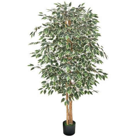 Mophorn Ficus artificiel de 180 cm avec pot noir, grande plante artificielle avec tronc en bois naturel et feuillage vert réaliste, idéal pour la décoration intérieure des maisons, bureaux