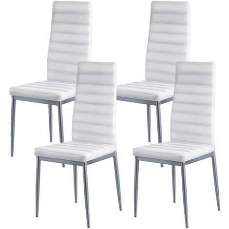 Mophorn Ensemble de 4 chaises modernes pour salle à manger, avec dossier, assise rembourrée et pieds en métal, design compact idéal pour table à manger, coloris blanc (1/5)