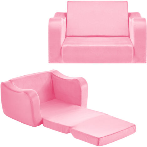 Mophorn Canapé pour enfants 2-en-1 convertible en chaise longue, canapé-lit pliable et confortable, avec accoudoirs, en mousse 28D et tissu doux, sofa pour tout-petits, rose, taille M (1/5)