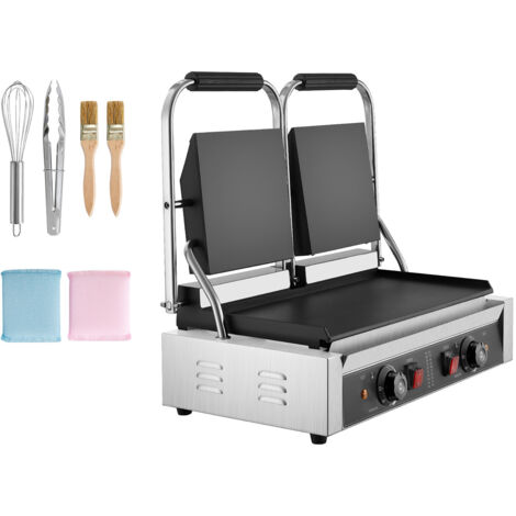 Mophorn Gril Panini Électrique 3600 W, Presse Double avec Plaque Plate Émaillée 48,5x23 cm, Appareil à Sandwich en Acier Inoxydable, Réglage de Température, Idéal pour Préparations Culinaires