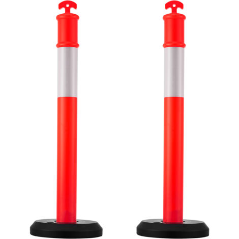 Mophorn Poteaux de Signalisation 2 Pièces 114 cm, Balises de Délimitation avec Base Remplissable et Bandes Réfléchissantes, Délinéateurs de Circulation pour Gestion des Foules, Rouge (1/5)