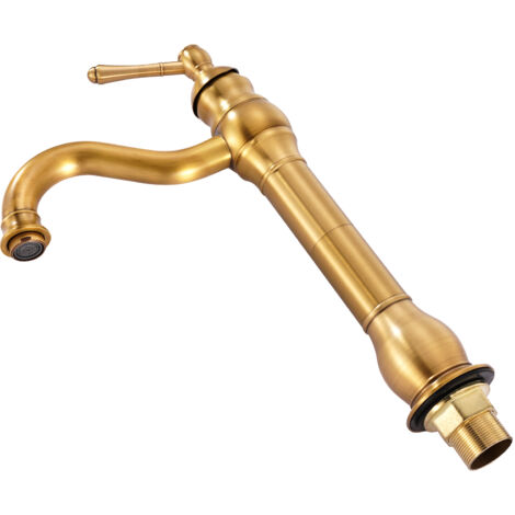 Mophorn Mitigeur de cuisine à poignée unique, robinet en laiton massif, compatible avec 1 ou 3 trous, doté d'une conception anti-reflux et d'une bonde à bouton-poussoir, idéal pour salle de bain (1/5)