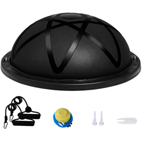 Mophorn Demi-ballon d'exercice, ballon d'équilibre de 23 pouces, capacité de 660 lb, ballon de yoga avec bandes de résistance et pompe, ballon de fitness pour salle de sport à domicile, noir