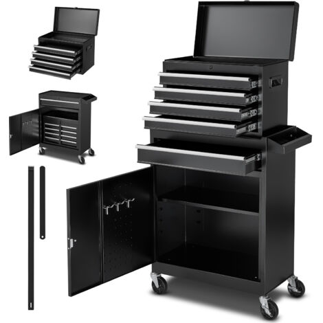 Mophorn Servante d'atelier avec coffre amovible, armoire à outils mobile 2 en 1, organiseur 5 tiroirs avec roulettes verrouillables, barre de verrouillage, chariot de rangement pour garage