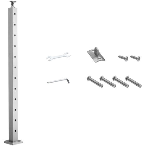Mophorn Poteau de garde-corps, 106,7 x 5 x 5 cm, poteau pour rampe d'escalier à câble, avec trous pré-percés à 30°, support horizontal et courbé, adapté aux mains courantes et balustrades, argenté