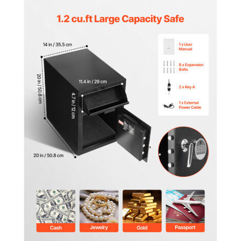 Master Lock Coffre Fort Anti Feu et Etanche à code et clef, triple