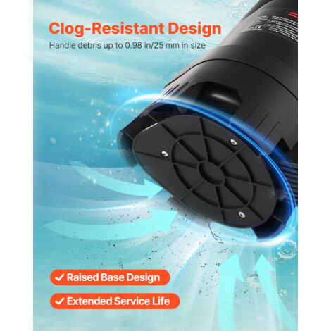 Pompe Submersible Eaux Usées 690W VEVOR - Débit 17500 L/h, Hauteur 9 M - Interrupteur à Flotteur Automatique