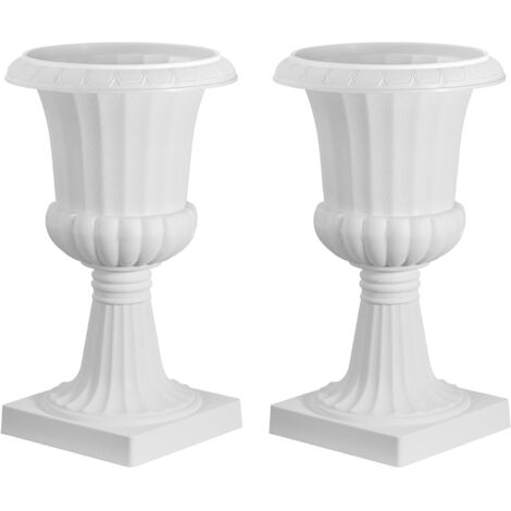 Mophorn – Jardinière urne en plastique 25 x 42 cm – Lot de 2 pots de fleurs – Avec système de drainage – Pour intérieur et extérieur – Couleur blanche