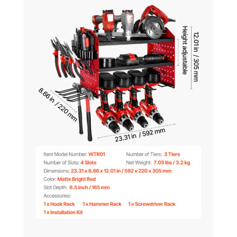 YYR Support mural à 4 couches pour outils électriques, support de rangement sans fil, support