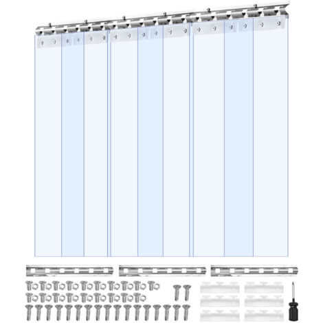 Mophorn Rideau à lanières en PVC transparent, 213 cm de hauteur x 91 cm de largeur x 2 cm d'épaisseur, lot de 6, bandes de rideau, portes en plastique lisses et résistantes à l'eau (1/5)