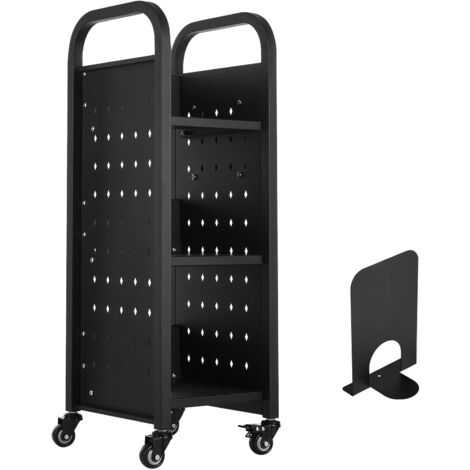 Mophorn Chariot à livres roulant pour bibliothèque,capacité de 220 livres, dimensions 12,6 x 13,8 x 36,8 pouces, étagères en forme de L unilatérales avec roues verrouillables de 2 pouces,couleur noire (1/5)