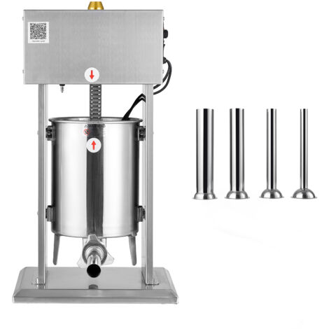 Mophorn Poussoir à saucisses électrique 10 L, appareil vertical en acier inoxydable avec contrôle de vitesse réglable et pédale, équipé de 4 tubes de remplissage, idéal pour la cuisine