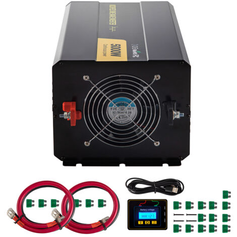 Mophorn Onduleur à onde sinusoïdale modifiée 5000 W, convertisseur de courant de 12 V CC à 120 V CA, équipé d'une télécommande LCD, câble, indicateurs LED et ventilateur de refroidissement (1/5)