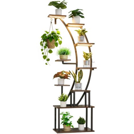 Mophorn Support Plantes Intérieur avec Lampe de Croissance, Étagère Porte Plantes 9 Niveaux Métal 160 cm, Minuterie à 3 Réglages,Luminosité Ajustable sur 10 Niveaux, Meuble Présentoir Fleurs Courbé