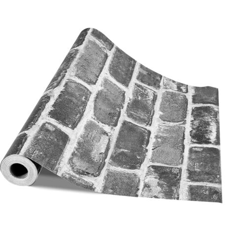 Mophorn Papier Peint Adhésif Mural, 45 cm x 10 m, Rouleau de Vinyle Autocollant, Motif Brique Grise, Résistant à l'Eau, Idéal pour Murs de Chambres, Cuisines, Salles de Bain et Bureaux (1/5)