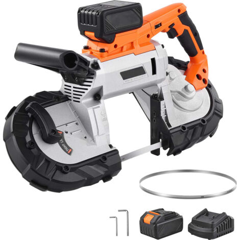 Mophorn Scie à ruban sans fil 20 V, profondeur de coupe 127 x 115 mm, moteur sans balais, batterie 4000 mAh et chargeur, vitesse réglable 0-120 m/min, convient pour la coupe du métal et du bois