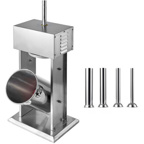 Mophorn Poussoir à saucisses électrique 12 L, machine verticale en acier inoxydable avec contrôle de vitesse réglable et pédale, équipée de 4 tubes de remplissage, idéale pour la cuisine
