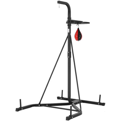 Mophorn Support de sac de frappe 2 en 1, station de boxe autoportante en acier solide, avec support pour sac de sable et sac de vitesse réglable en hauteur, capacité de charge 65 kg, couleur noire