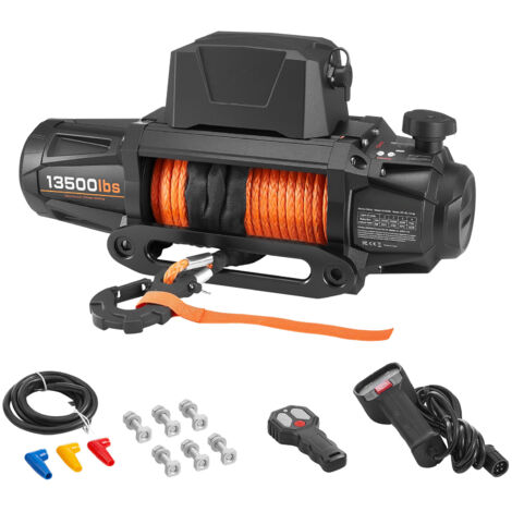 Mophorn Treuil Électrique 12 V CC 6100 kg avec Corde Synthétique Φ 9,5 mm x 28 m, Télécommandes sans Fil et Filaire, Étanchéité IP67, Idéal pour SUV, Jeep, Remorque, Bateau et Véhicules Tout-terrain
