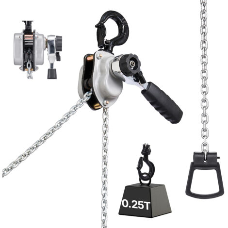 Mophorn Palan manuel à levier avec capacité de 0,25 t, chaîne en acier allié G80 de 1,5 m, frein mécanique à double cliquet, crochets pivotants à 360°, idéal pour entrepôts, chantiers et garages (1/5)