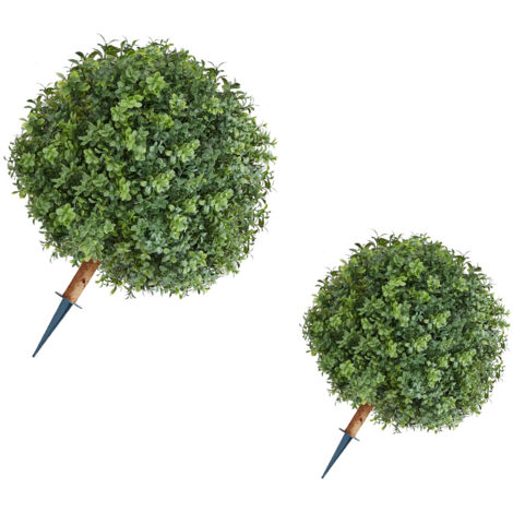 Mophorn Boule Topiaire Artificielle avec Piquet, 559 mm, Lot de 2, Plantes Synthétiques pour Décoration Intérieure et Extérieure, Porche, Patio, Jardin, Balcon, Arrière-cour (1/5)