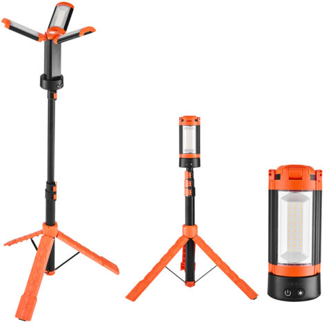 Mophorn Projecteur LED sur trépied amovible, 2200 LM, lampe de travail rechargeable sans fil pour camping, 10 Ah, avec trois têtes, intensité réglable 3000 K-6500 K, éclairage portable pour chantier