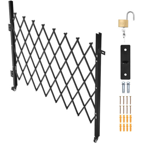 Mophorn Portail de sécurité pliant simple, verrouillable à ciseaux avec roulettes pivotantes, barrière rétractable en acier pour entrées, garages, entrepôts et piscines, 170 x 131 cm (l x H)