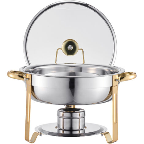 Mophorn Chauffe-Plat 4 Pièces 4,6 L, Buffet Chauffant Rond, Réchaud en Acier Inoxydable, avec 4 Bacs de Grande Capacité et Couvercle en Verre, Idéal pour Buffets, Hôtels, Traiteurs et Restauration