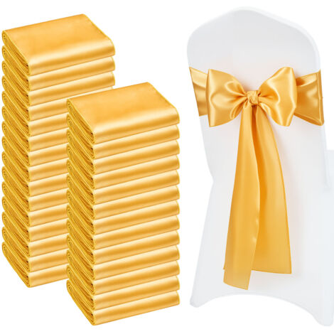 Mophorn Lot de 100 nœuds de chaise en satin doré, dimensions 17 x 275 cm, faciles à nouer. Accessoires élégants pour décorer mariages, cérémonies, fêtes prénatales et banquets.
