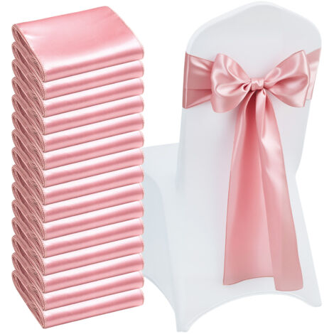Mophorn Lot de 50 nœuds de chaise en satin rose élégant, dimensions 17 x 275 cm, faciles à nouer, parfaits pour la décoration lors de mariages, cérémonies, fêtes prénatales et banquets.