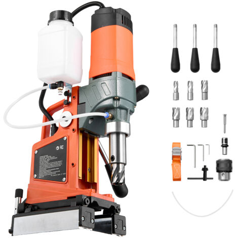 Mophorn Perceuse magnétique 1400 W, force d'adhérence 10000 N, capacité de perçage jusqu'à 50 mm, vitesse réglable de 0 à 850 tr/min, rotation réversible, livrée avec 6 forets