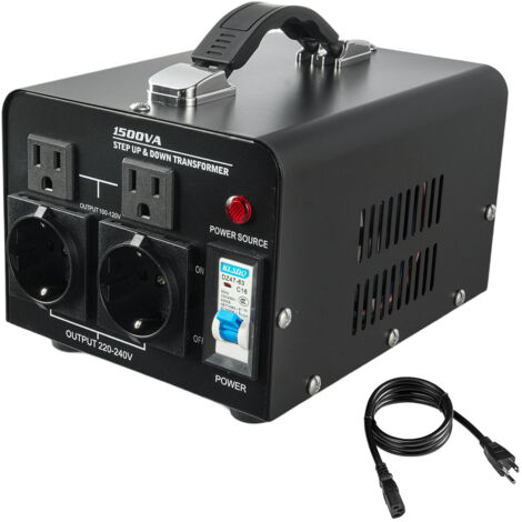 Mophorn Transformateur de tension bidirectionnel 220 V à 110 V et 110 V à 220 V, équipé de prises américaines et européennes, câble d'alimentation inclus, protection intégrée par disjoncteur (1/5)