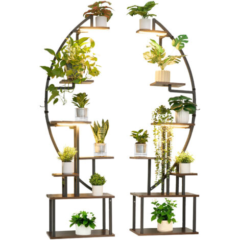Mophorn Support Plantes Intérieur avec Lampe de Croissance, Lot de 2, Étagère Porte Plantes 7 Niveaux Métal, 166,5 cm, Minuterie à 3 Réglages, Luminosité Ajustable sur 10 Niveaux (1/5)