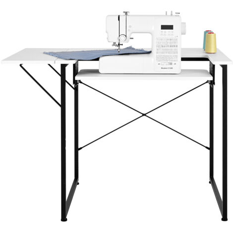 Mophorn Table de couture avec pieds en acier, surface polyvalente pour machine à coudre, tablette latérale rabattable, étagère ajustable, idéale pour maison, atelier ou salle de classe (1/5)